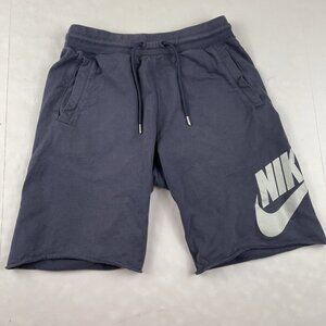 NIKE Sweat Shorts Men’s S Blue Cotton Swoosh Logo Gym Drawstring Elastic Waist